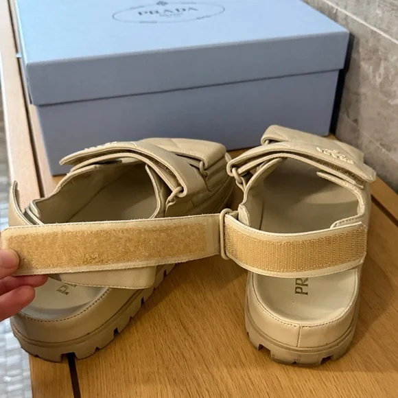 Prada PADDED LEATHER SANDALS / Nappa Double Strap Tan Sandals / IT 38 Camel - Picture 9 of 16